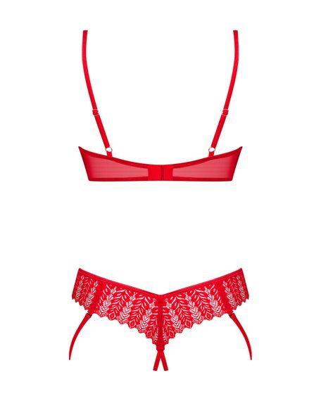 Комплект Obsessive Ingridia 2-pcs crotchless set XL/2XL, червоний, з доступом, відкриті груди | Зображення 3