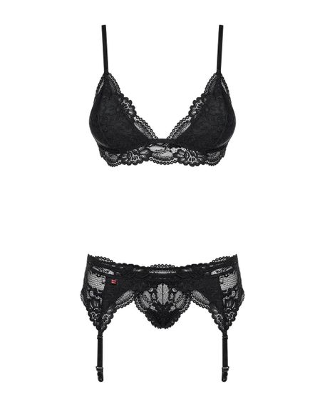 Мереживний комплект білизни Obsessive 810-SEG-1 L/XL Black, бюстгальтер, стрінги, пояс для панчіх | Зображення 4