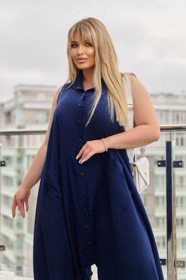 Жіноча сукня oversize SOLINNA  із софту великих розмірів 46–60, літня сукня вільного крою LI-5908 Темно-синій, 46-48 | Зображення 1