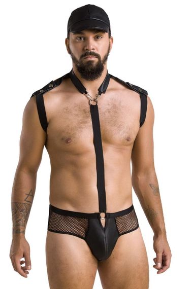 Комплект еротичної чоловічої білизни Passion 038 JOHN S/M Black, боді, кепка sexstyle