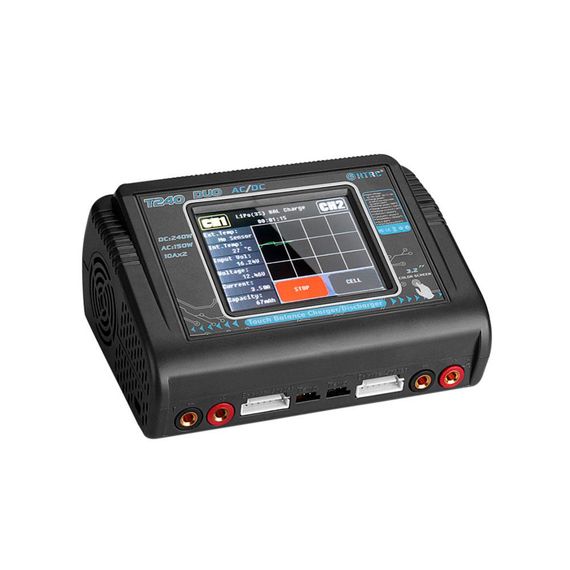 Зарядний пристрій HTRC T240 Duo AC150/DC240Вт, тип АКБ LiPo, LiHv, Li-ion, NiMh, LiFe, Pb, 3.2" Touch screen, 145x105x64mm | Зображення 5