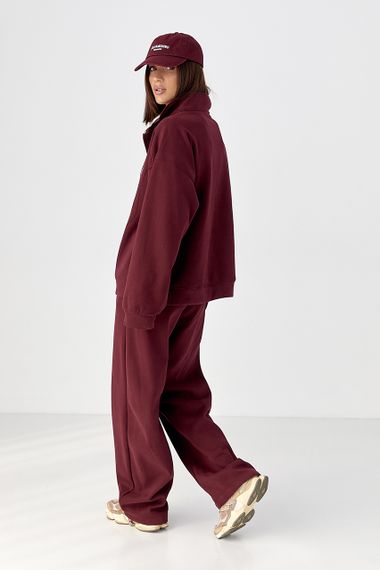 Спортивний теплий костюм з вільним світшотом і штанами - бордо цвет, ONE SIZE (є розміри) | Зображення 1