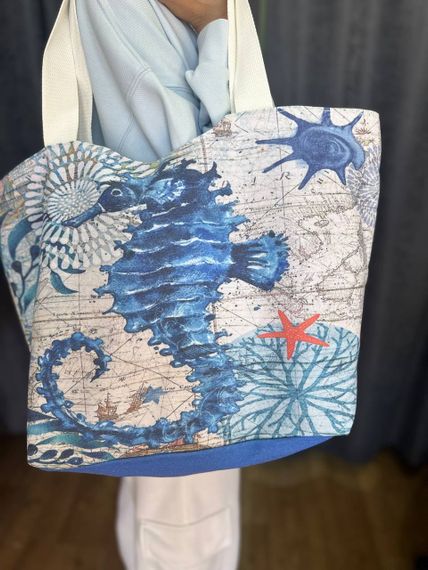 Женская большая пляжная сумка одно отделение на молнии AV109 размер 48/34, синяя