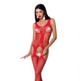 Бодістокінг з імітацією панчох і ажурною вставкою Passion BS072 red, One size