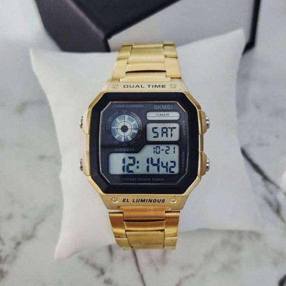 Мужские кварцевые спортивные наручные часы Skmei 1335 Gold | Зображення 2