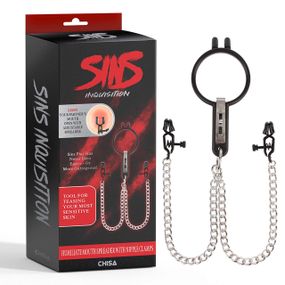 Расширитель рта с зажимами для сосков Chisa Sins"Humiliate Mouth" черный-серебристый Sex Aura
