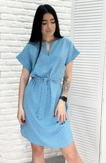 Женское летнее платье в горошек с коротким рукавом GF509250 размер 42/44, цвет голубой
