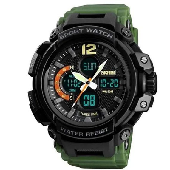 Годинник наручний чоловічий SKMEI 1343AG ARMY GREEN, годинник тактичний протиударний. Колір: зелений | Зображення 1