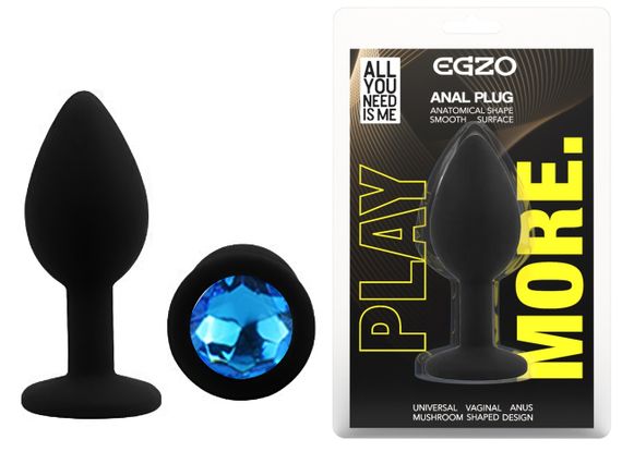 Силіконова анальна пробка EGZO - Silicone Black Round Plug Blue, size S Sex Aura