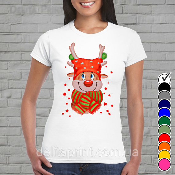 Футболка з новорічним принтом "Новорічні Олені" Family Look Новий рік 2X: