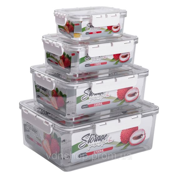 Набор контейнеров для еды 0.7/1.7/3.3/5.7 л 4 шт с крышками на защелках HP-27-5