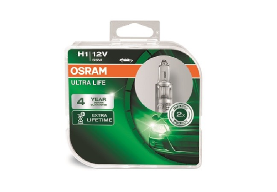 Комплект галогеновых ламп Osram 64150ULT UltraLife H1 55W 12V P14.5S 10X2 HardDuopet | Зображення 1