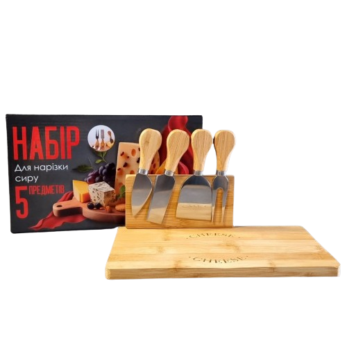 Набір 25*15*1см для нарізки сиру (дошка бамбук. + ніж для сиру - 4шт.) на магнітах 8836 S&T