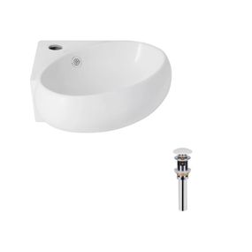 Комплект Qtap Leo N: Раковина підвісна кутова овальна 380x360x130 мм WHITE + Донний клапан PU02O