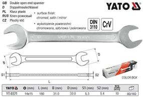 Ключ рожковый рижковий CrV М=14х15 l=180 мм YATO Польща YT-0371