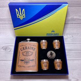 Подарочный набор MOONGRASS 6в1 с флягой, рюмками, лейкой UKRAINE 🇺🇦 WKL-005