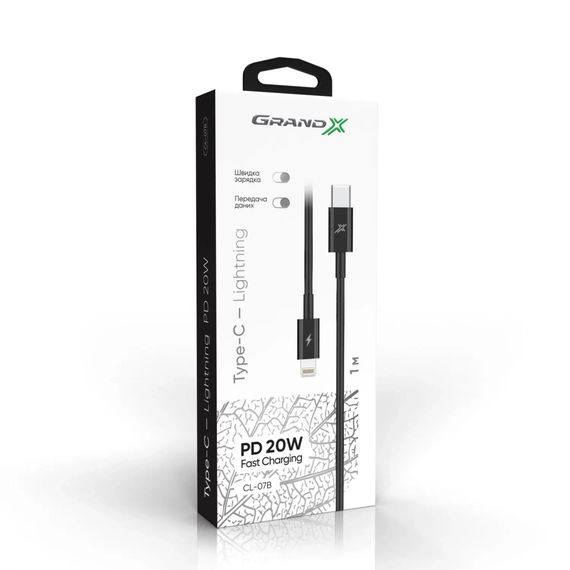 Дата кабель USB-C to Lightning 20W CL-07B Black Grand-X (CL-07B) | Зображення 2