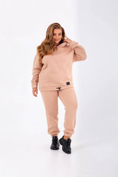 Женский теплый спортивный костюм на флисе худи и штаны NB23038 цвет бежевый, размер 50/52 | Зображення 3