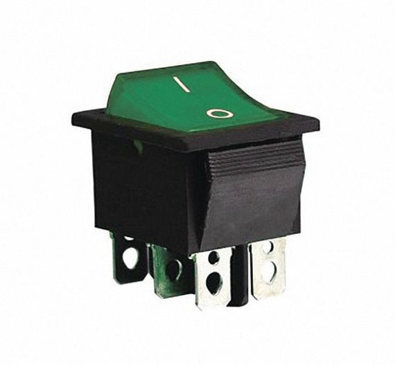 Переключатель KCD2-202N G/B 220V 1 клавиша зеленый с подсветкой Ny95500774