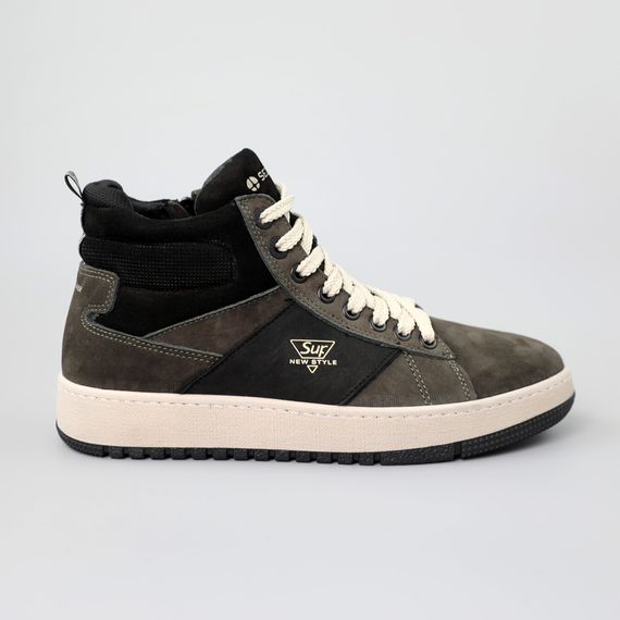 Кеди чоловічі замшеві хутро 590560 Хакі чорні 40 41 42 43 44 45