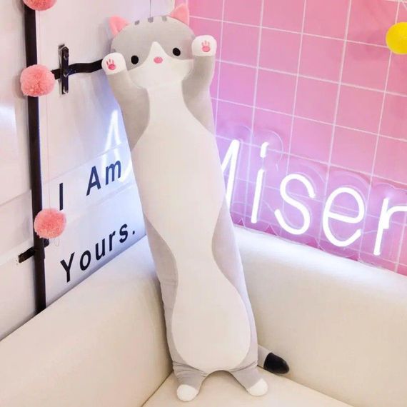 Великий м'який кіт батон для обіймів 130 см, Подушка-іграшка Кіт Батон сірий  знижка | Зображення 5