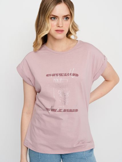 Футболка жіноча пудрова з малюнком та написом, 4XL | Зображення 3