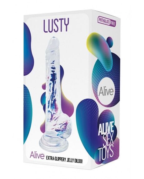 Прозорий фалоімітатор Alive Jelly Dildo Lusty, ТПЕ, присоска, діаметр 3,2см, довжина 18см | Зображення 1