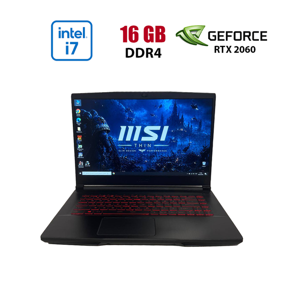 Игровой ноутбук MSI GF65 Thin 9SEXR / 15.6" (1920x1080) IPS / Intel Core i7-9750H (6 (12) ядра по 2.6 - 4.5 GHz) / 16 GB DDR4 / 512 GB SSD M.2 / nVidia GeForce RTX 2060, 6 GB GDDR6, 192-bit / WebCam б/у