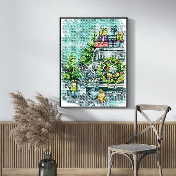 Набор для вышивания по нанесённой на канву схеме "Christmas Gift Car". AIDA 14CT printed 21*29 см | Зображення 9