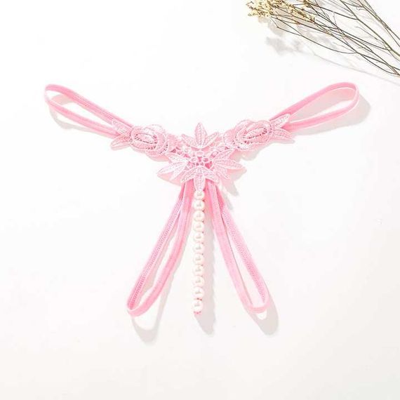 Стринги з намистинками та квітами рожеві