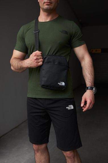 Комплект чоловічий TNF: футболка хакі + шорти чорні + барсетка чорна (9918332981) | Зображення 1
