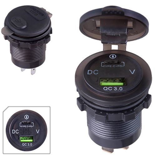 Автомобільний зарядний пристрій  USB 5-12V3.0A + TYPE-C+PD 12-24V урізне в планку + вольтметр