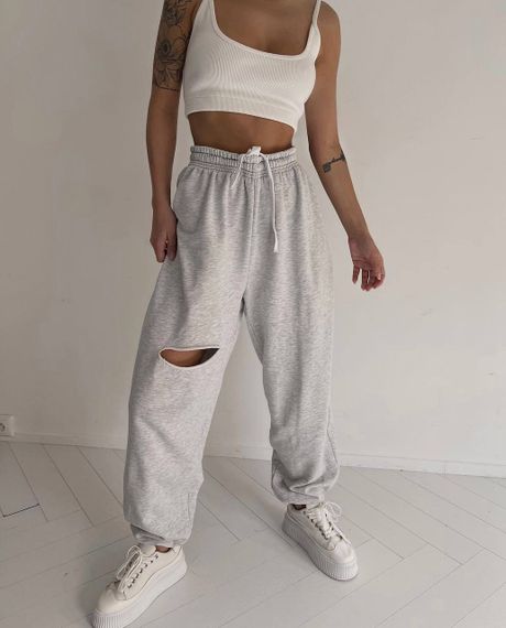Женские трикотажные джоггеры с разрезом BF607 цвет серый меланж, размер 48/50
