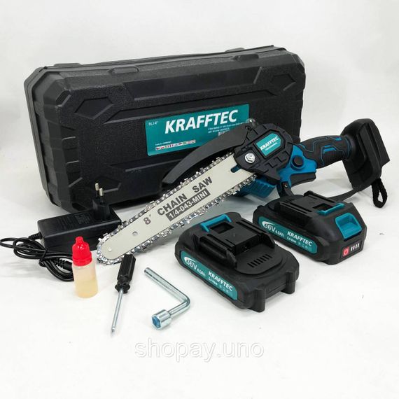 Акумуляторна ланцюгова міні пила 20 см у кейсі Krafftec (36V 4 Ач) + 2 акумулятори та індикатором заряду | Зображення 3