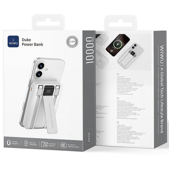 Портативное ЗУ Power Bank WIWU Wi-P061 22.5W+PD20W с БЗУ+iWatch with cable 10000 mAh White | Зображення 3