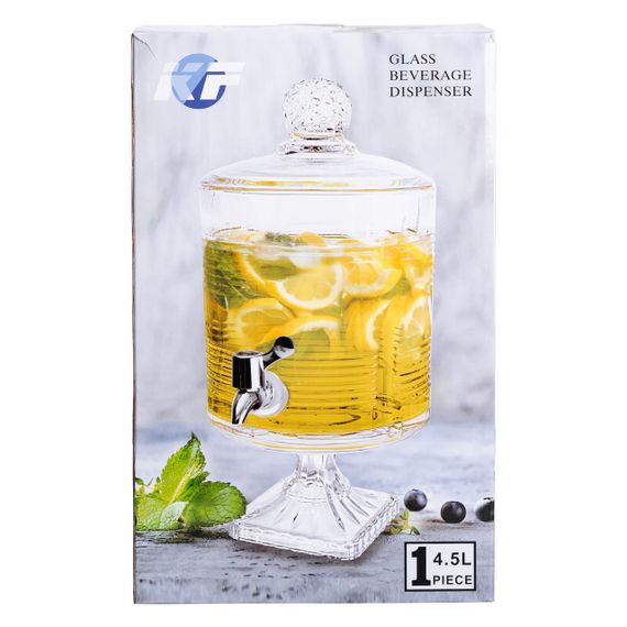 Лимонадниця зі скляним краном 39 см 4,5 л прозора на підставці HP-19-3 | Зображення 4