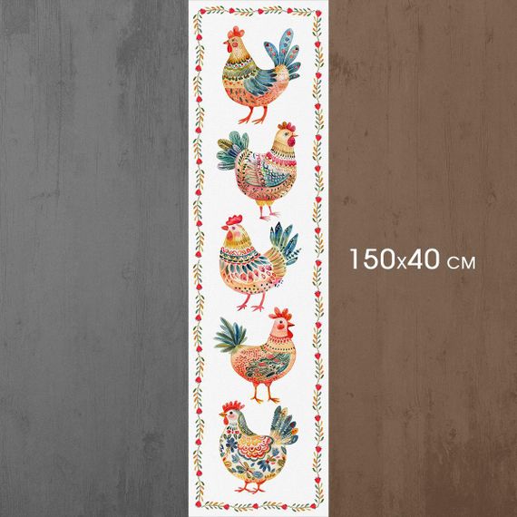 Доріжка на стіл (ранер) Півні та курочки 150x40 см (DR_25F004) | Зображення 2