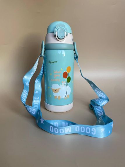 Термос дитячий для напоїв з трубочкою 450мл Зелений з малюнком | Зображення 8