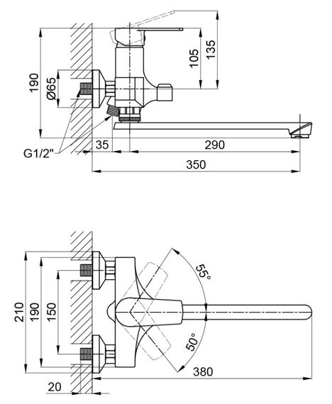 Змішувач для ванни Brinex 35W 005, Chrome/White (k35) BRIN35W005 | Зображення 1