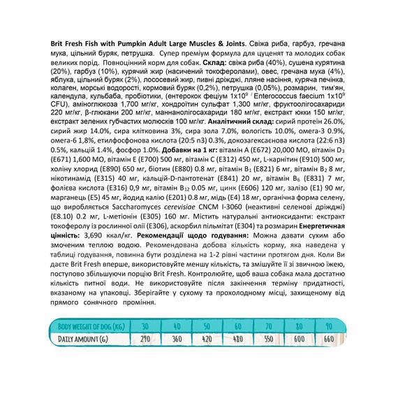 Корм сухий Brit Fresh Fish/Pumpkin Adult Large для дорослих собак великих порід для м язів та суглобів з рибою та гарбузом 1 | Зображення 3
