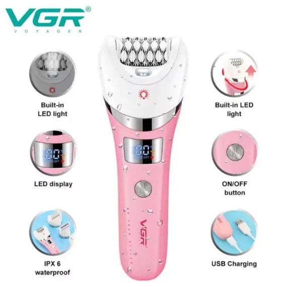 Багатофункціональний акумуляторний епілятор із підсвічуванням VGR V-759 5в1 жіноча електробритва | Зображення 3