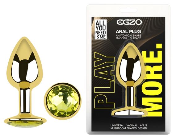Анальна пробка з кристалом EGZO - Gold Round Plug Lime size S Sex Aura
