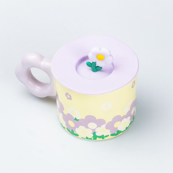 Чашка с крышкой 300 мл керамическая "Цветок" Желтая | Зображення 2