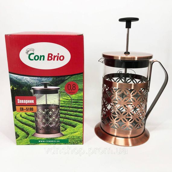 Чайник пресс для чая Con Brio CB-5180 800мл, Многоразовый френч-пресс, Заварник стеклянный с прессом EM-46 | Зображення 3