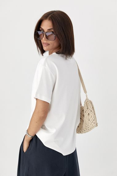 Футболка з в'язаними квітами - білий цвет, S (є розміри) | Зображення 1