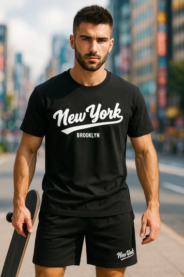 Мужской летний спортивный костюм шорты и футболка VN126 цвет черный размер 54