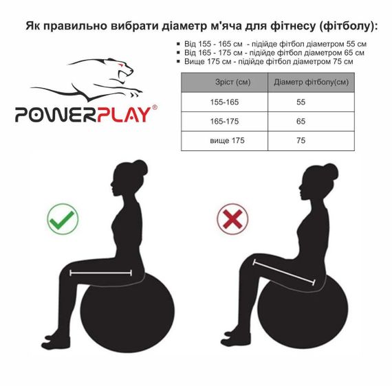 М'яч для фітнесу (фітбол) напівмасажний PowerPlay 4003 Ø65 cm Gymball  Сірий + помпа | Зображення 5