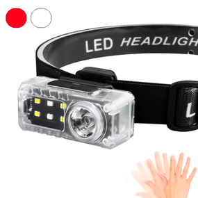 Налобный фонарь YJ-A06, LED+6SMD RGB, красный, белый, датчик движения, АКБ Li-Ion, клипса, магнит, ЗУ Type-C