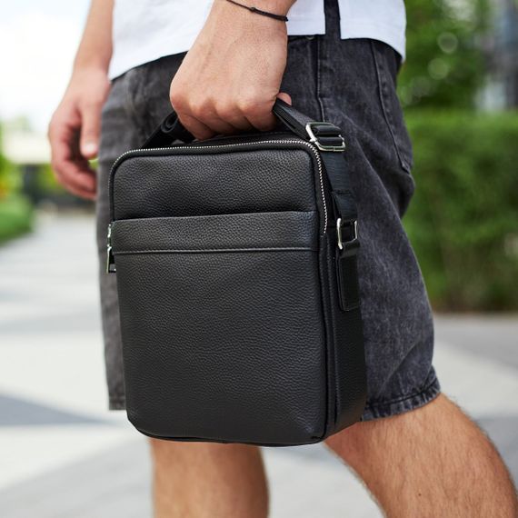 Чоловіча сумка-мессенджер на два відділення шкіряна чорна Tiding Bag 7459 | Зображення 1