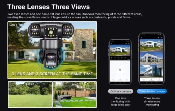 Вулична поворотна 4G IP-камера відеоспостереження EVKVO SC28 V380 Pro | 3 Лінзи | 16MP | Зображення 3